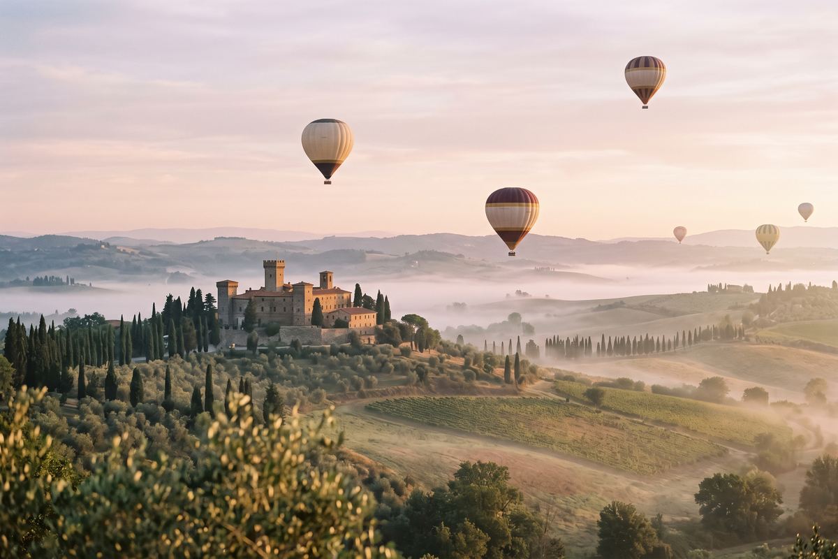 Mongolfiera all'alba sul Chianti