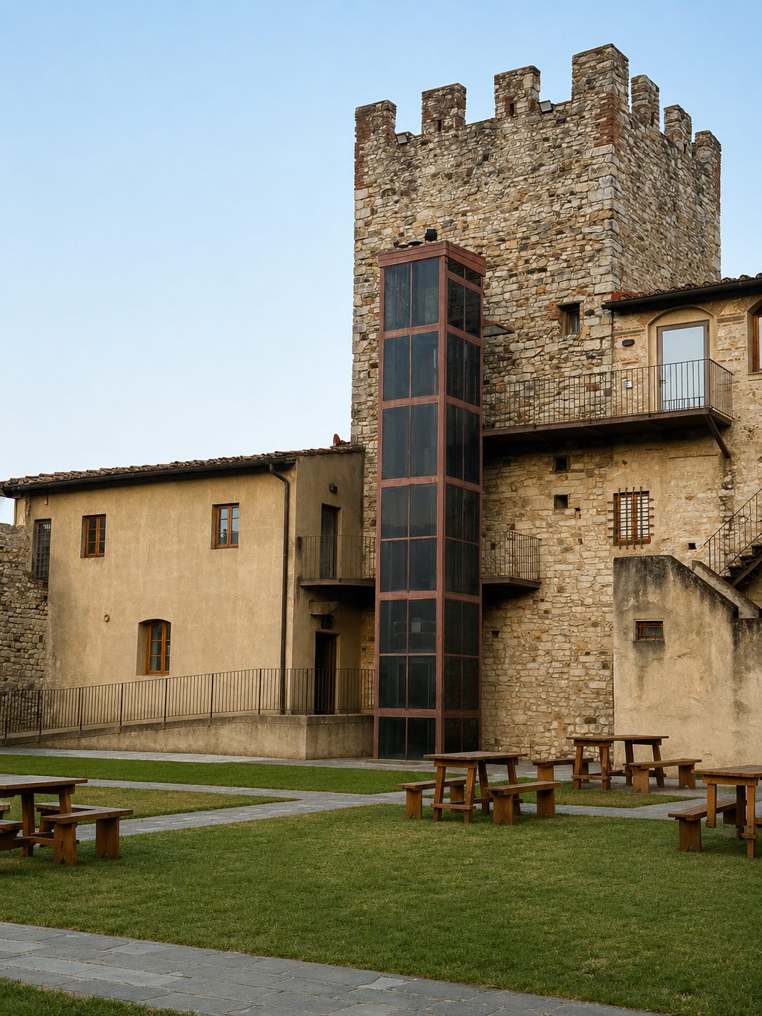 Castello Syntonia, torre e cortile